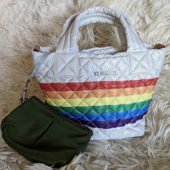 MZ Wallace Handbags - RARE Mz Wallace Dawn Quilted Rainbow Stripe Mini Tote Bag Deluxe Pride Edition
